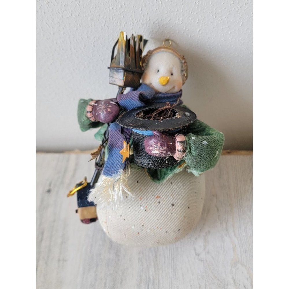 Snowman broom Top Hat rustic birdhouse ornament Xmas decor